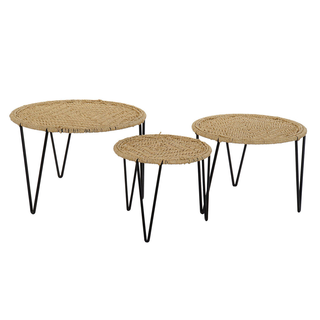 Jogo de 3 mesas DKD Home Decor Castanho Preto Natural 62 x 62 x 40 cm 62 x 62 x 40,5 cm