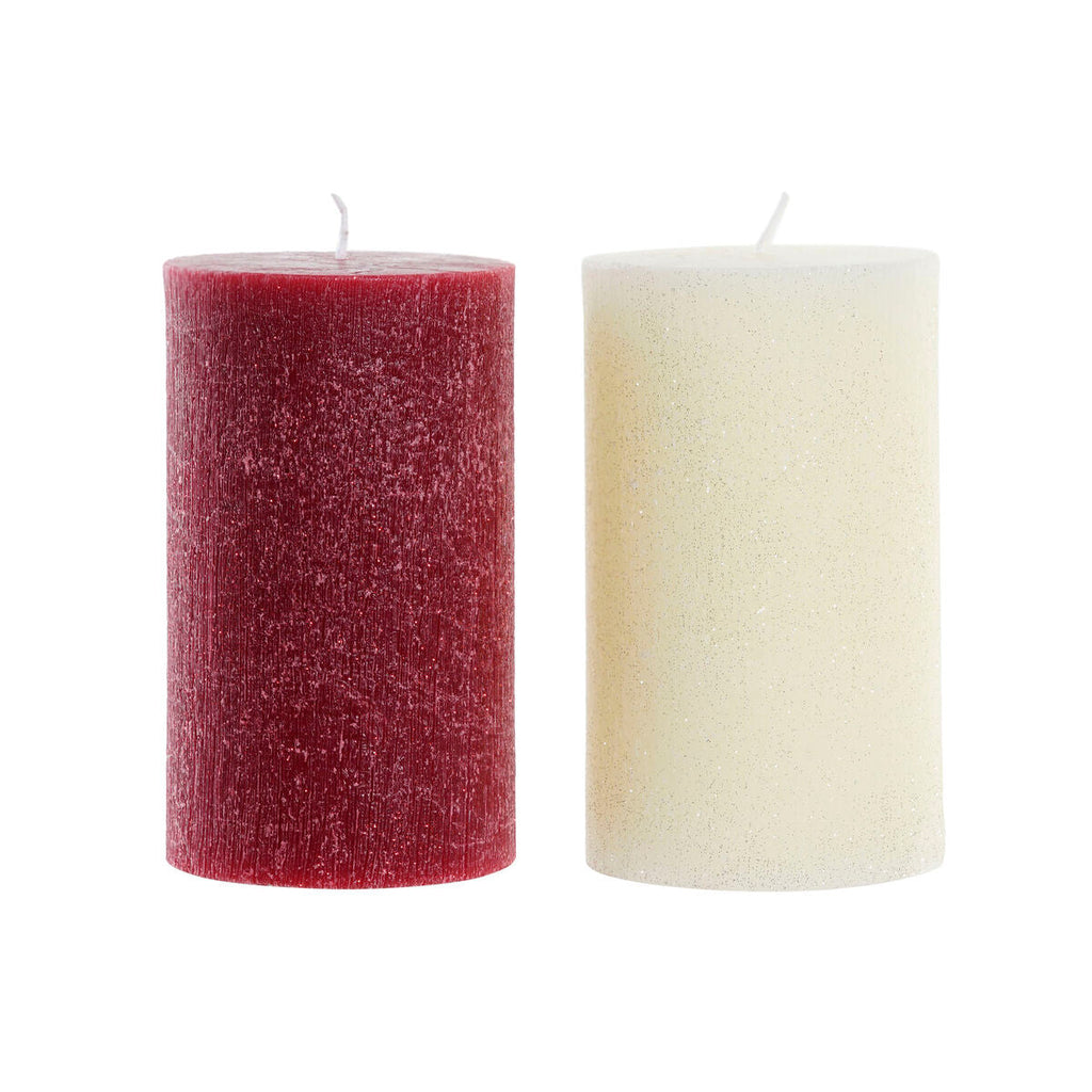 DKD Home Decor White Red Christmas Candle 9 x 9 x 15 cm (2 Units)