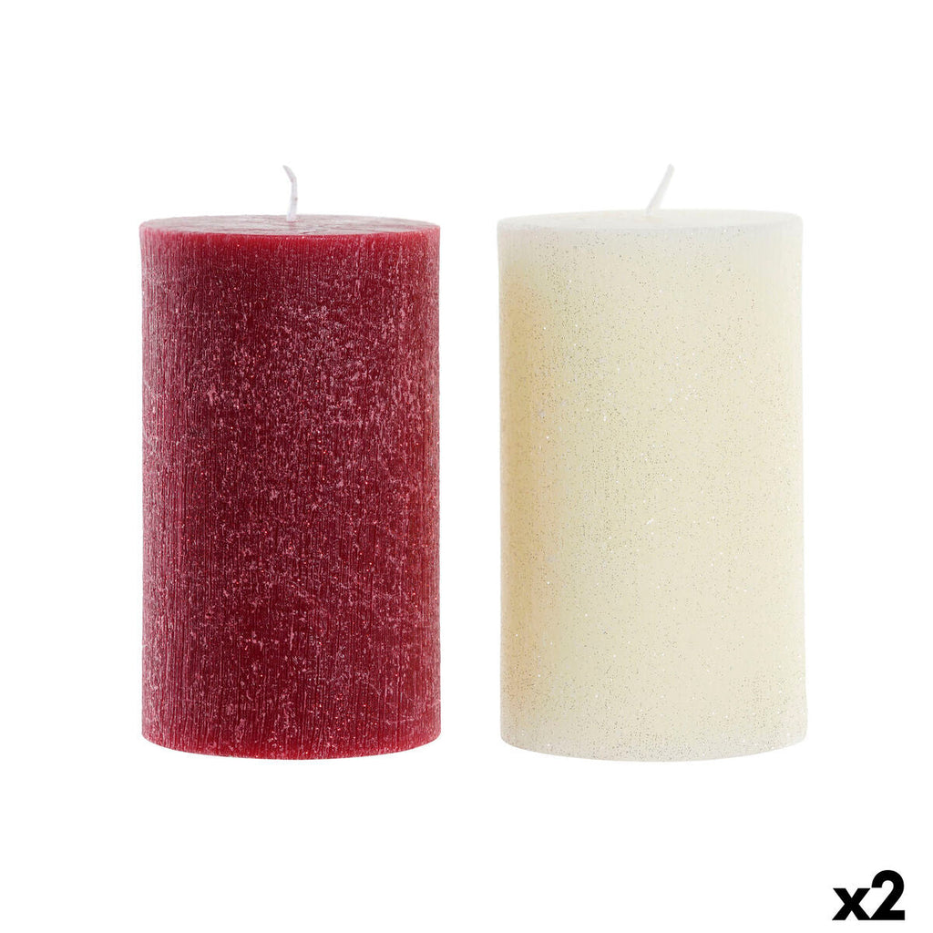 DKD Home Decor White Red Christmas Candle 9 x 9 x 15 cm (2 Units)