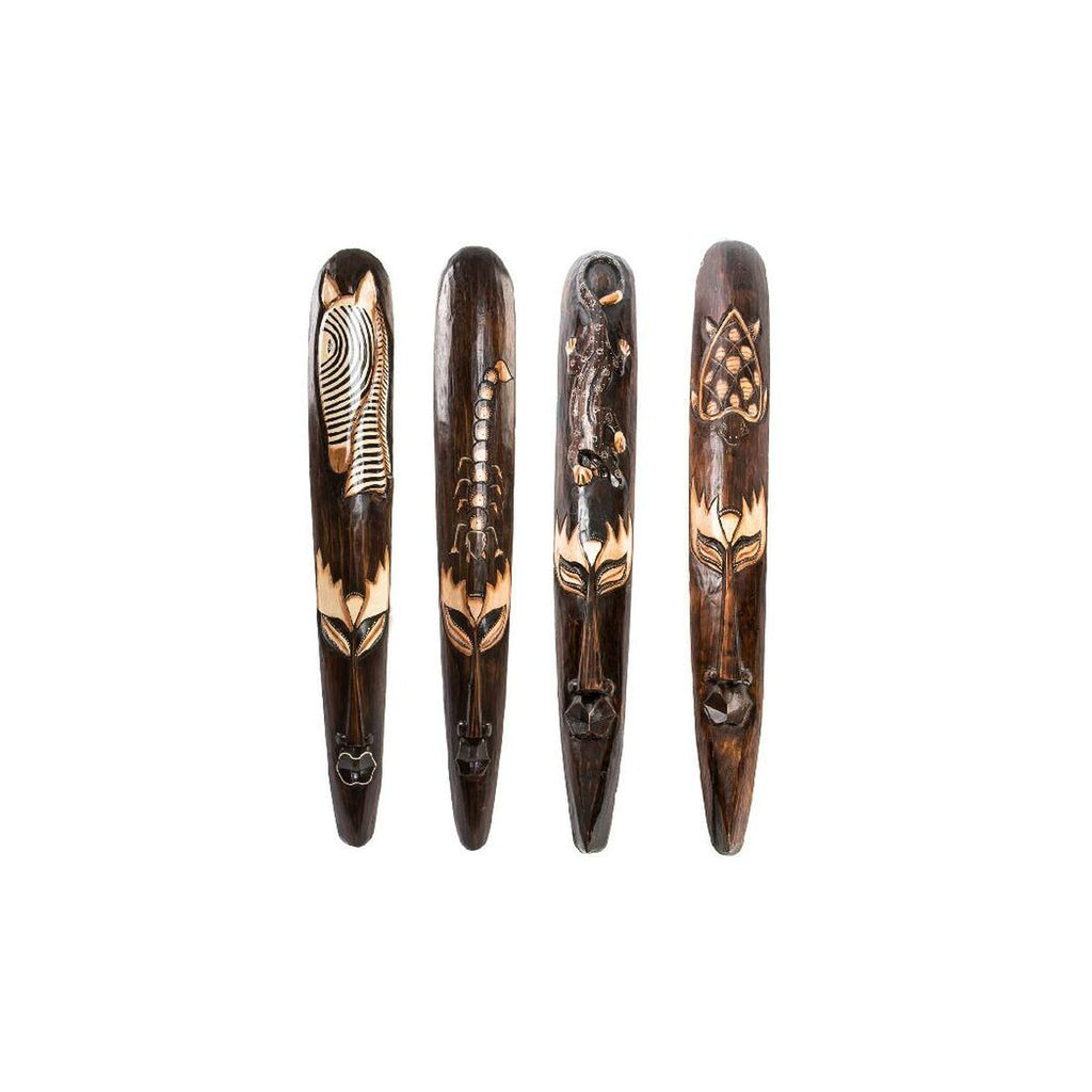 DKD Home Decor Beige Dark Brown Wood Tribal Mask Wall Decoration (15 x 6 x 100 cm) (4 Units)