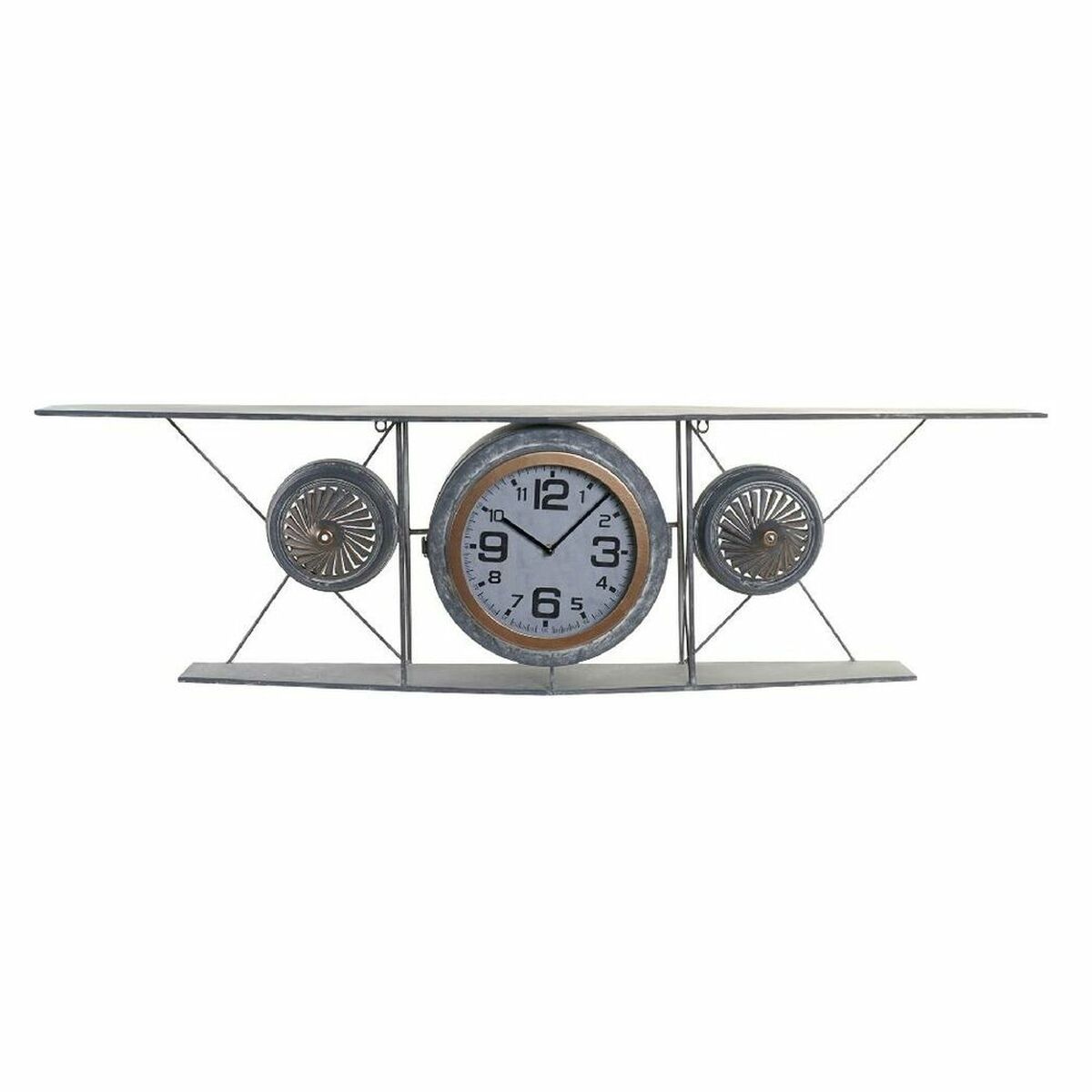DKD Home Decor Crystal Iron Airplane Wood MDF Dark Gray Wall Clock (120 x 21 x 33.5 cm)