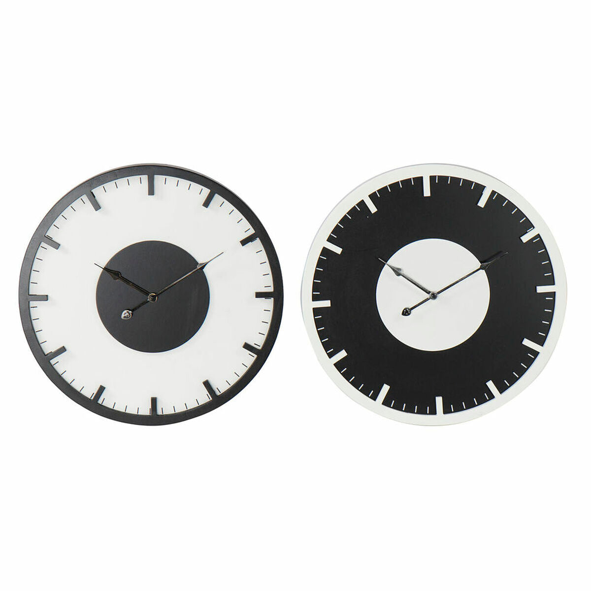 DKD Home Decor Wall Clock 50 x 3.5 x 50 cm Black White Vintage Wood MDF (2 Units)