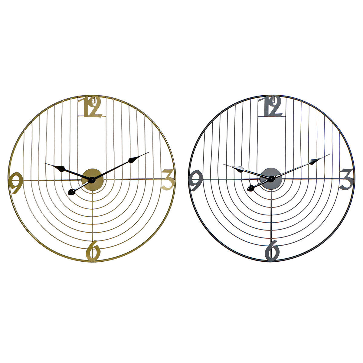 DKD Home Decor Black Gold Metal Wall Clock 60 x 3 x 60 cm Modern (2 Units)