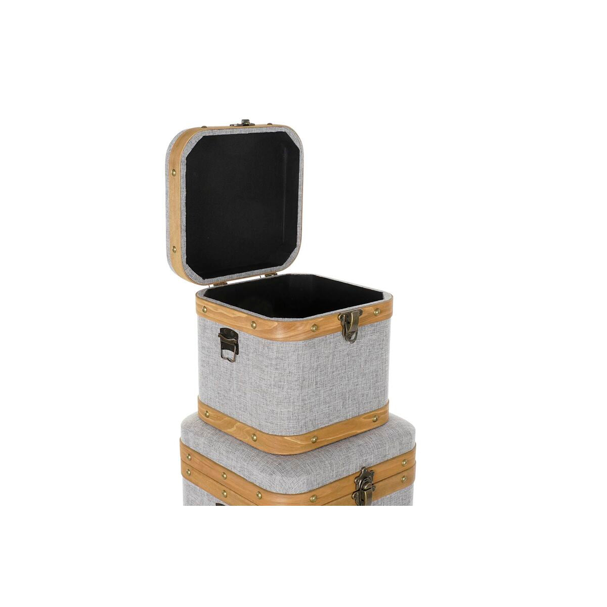 Caja decorativa DKD Home Decor, poliéster y madera gris (3 piezas)