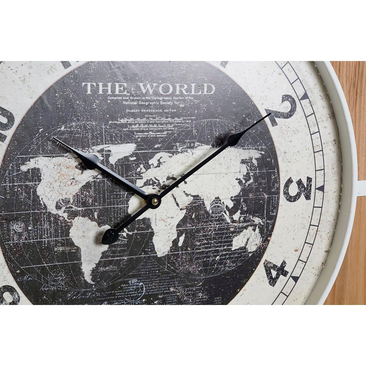 DKD Home Decor Black White Iron Vintage Wall Clock 60 x 4.5 x 60 cm MDF Wood World Map (2 Units)