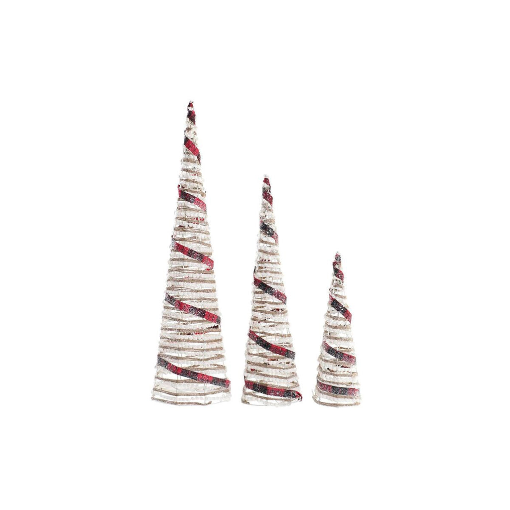 DKD Home Decor LED Christmas Cones, White, Black, Red, Natural, Silver, 20 x 20 x 80 cm (3 Pieces)
