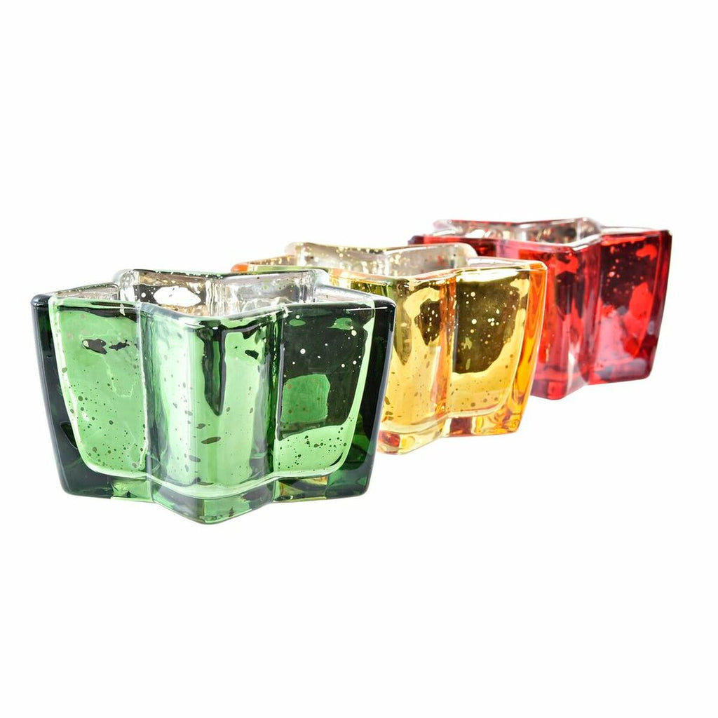 Vela DKD Home Decor Amarelo Vermelho Verde Estrela Natal 10 x 10 x 5,5 cm (3 Unidades)