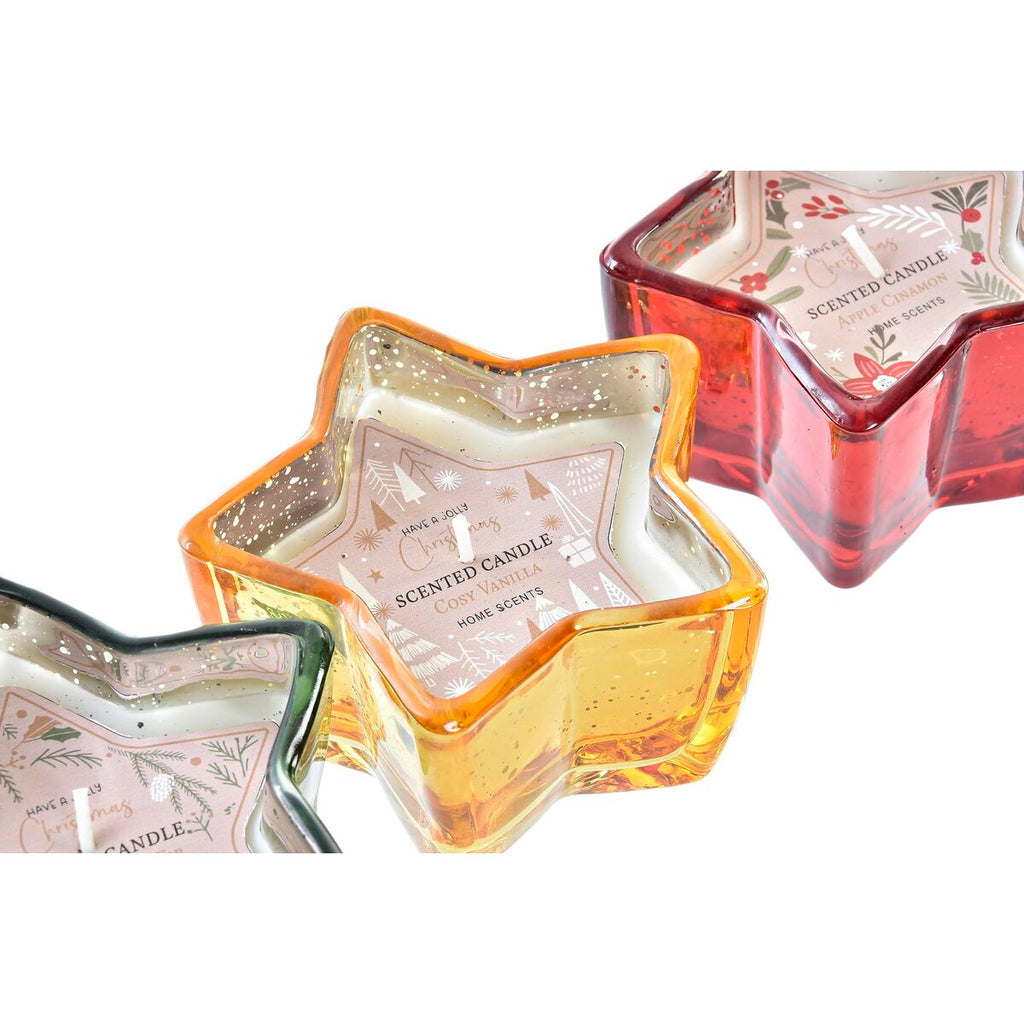 Vela DKD Home Decor Amarelo Vermelho Verde Estrela Natal 10 x 10 x 5,5 cm (3 Unidades)