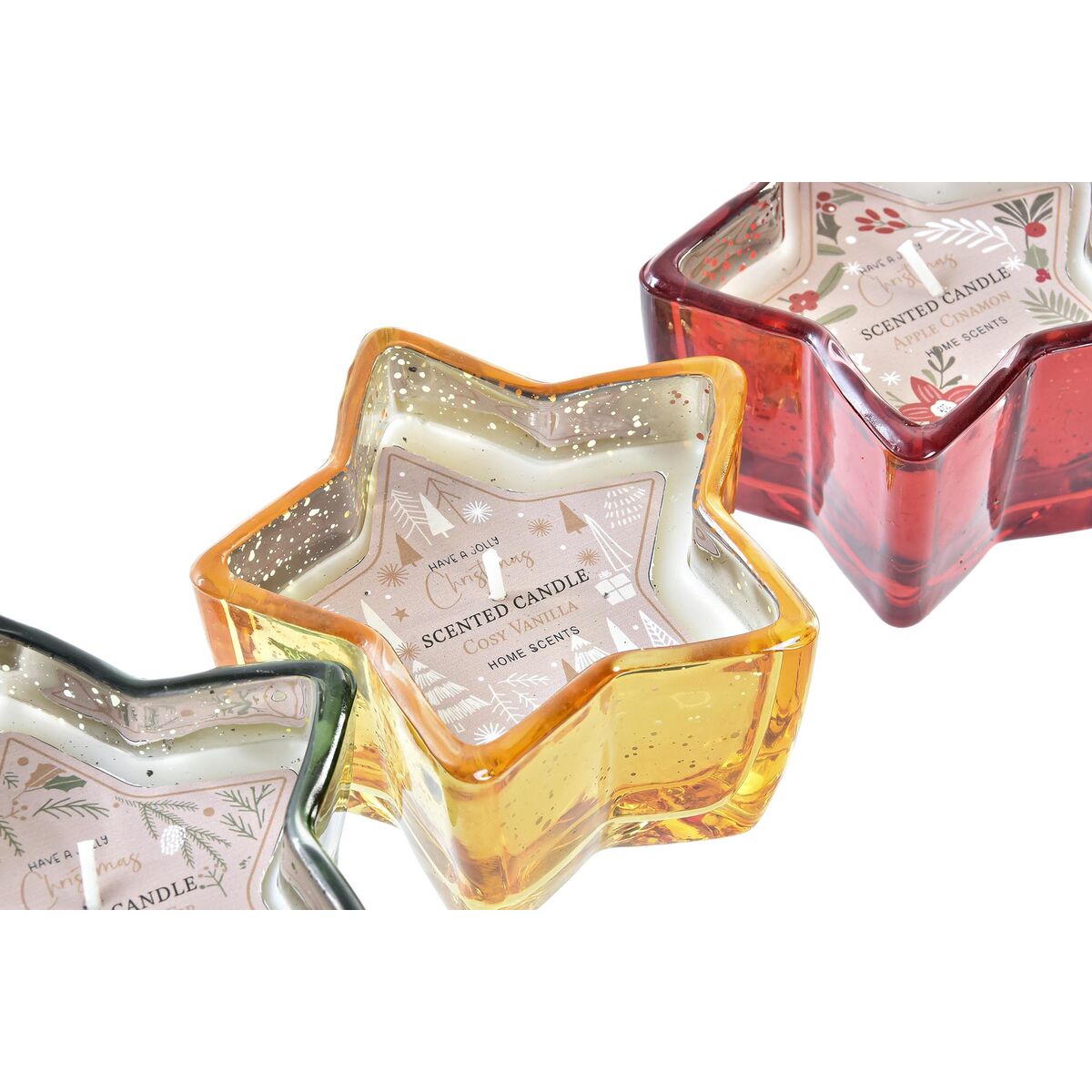 Vela DKD Home Decor Amarelo Vermelho Verde Estrela Natal 10 x 10 x 5,5 cm (3 Unidades)