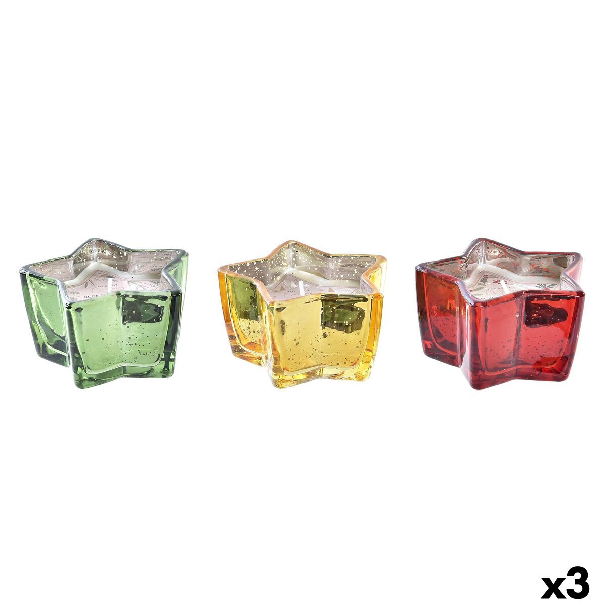 Vela DKD Home Decor Amarelo Vermelho Verde Estrela Natal 10 x 10 x 5,5 cm (3 Unidades)