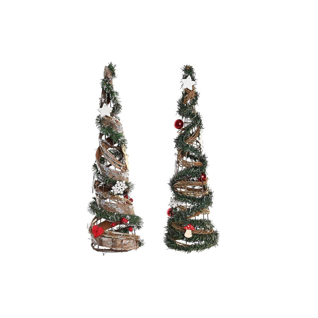 DKD Home Decor Natural Red Metal Green Christmas Tree (14 x 14 x 51 cm) (2 Units)