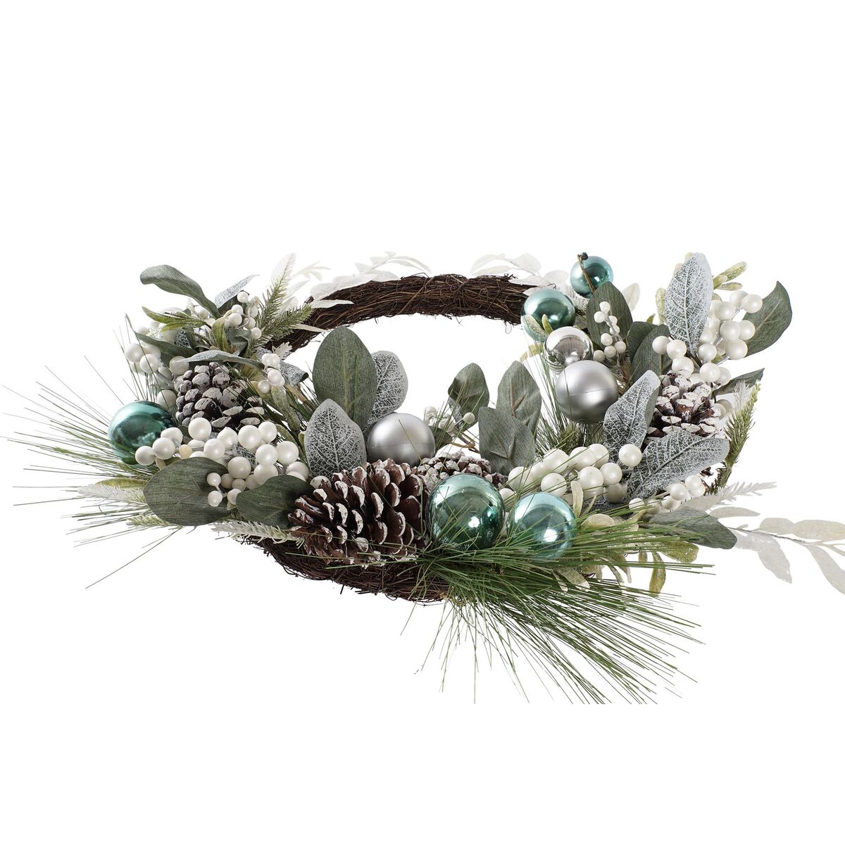 DKD Home Decor Christmas Wreath, Blue, White, Brown, PVC, 60 x 60 x 12 cm