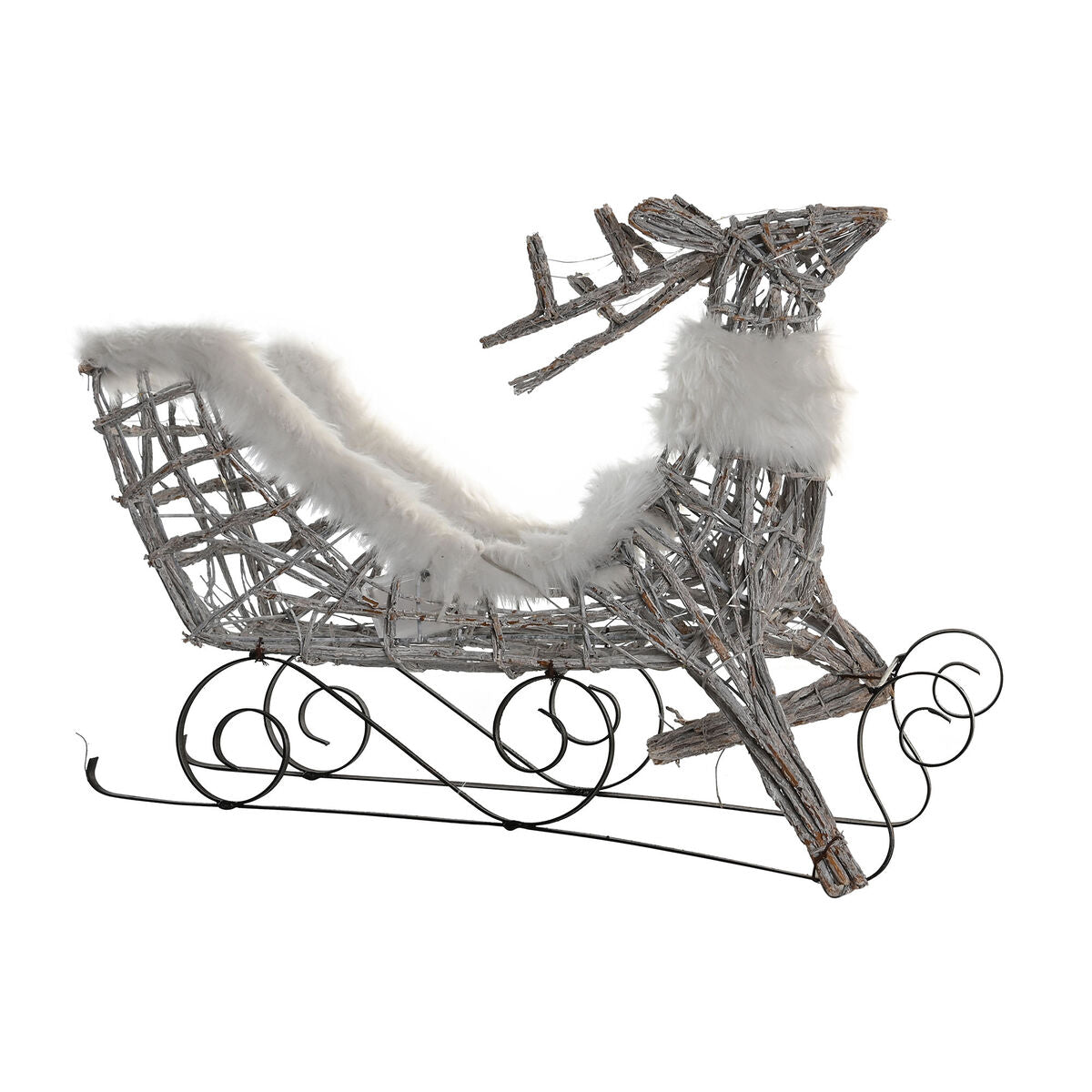 Christmas Ornament DKD Home Decor Reindeer and Sleigh White Wicker Reindeer 75 x 20 x 53 cm