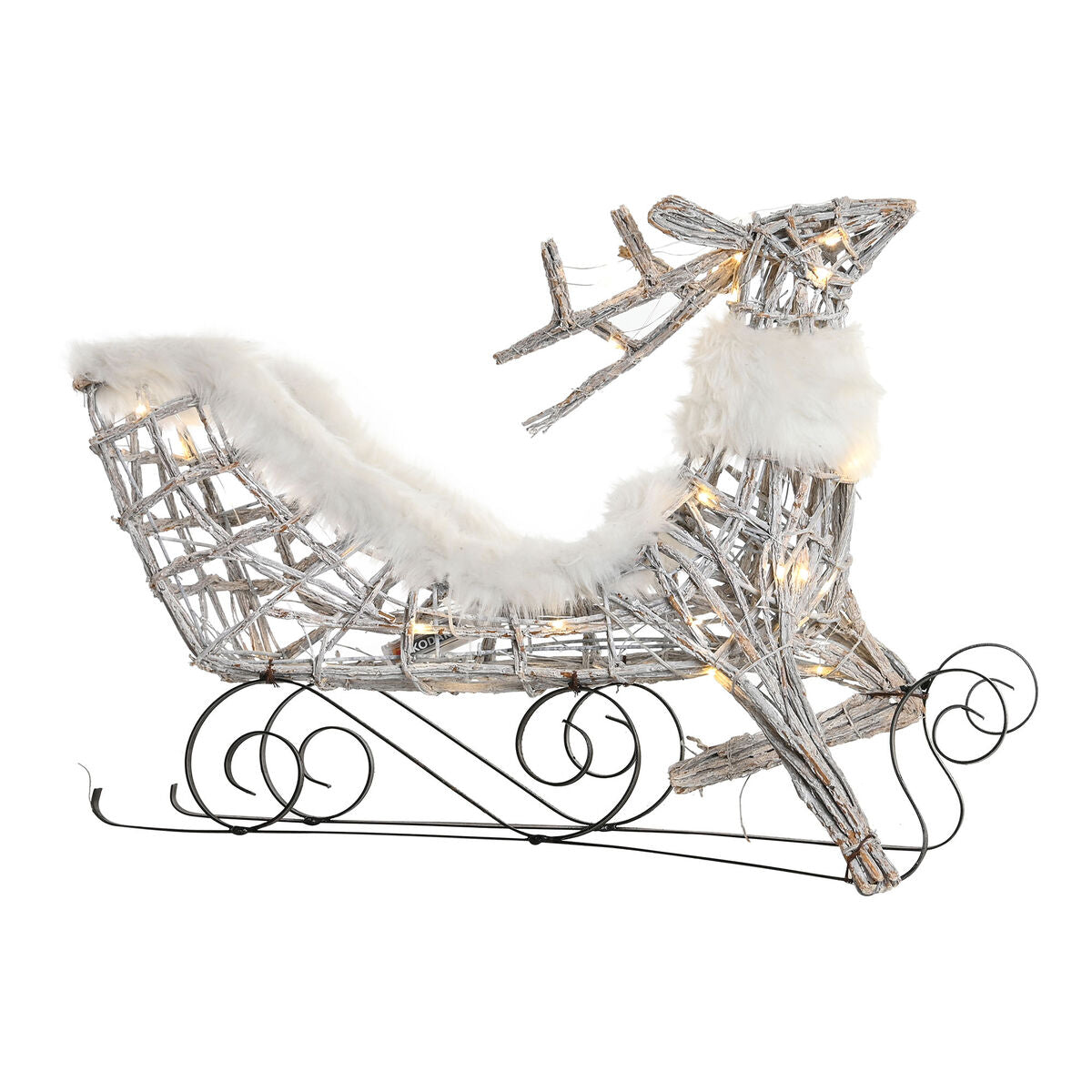 Christmas Ornament DKD Home Decor Reindeer and Sleigh White Wicker Reindeer 75 x 20 x 53 cm