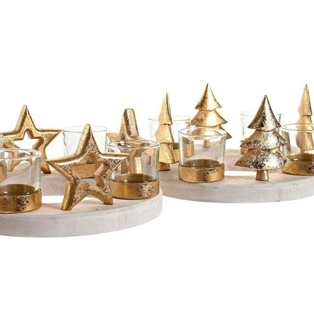 DKD Home Decor Natural Gold Christmas Candle Holder (2 Units) (21 x 11.5 x 21 cm)