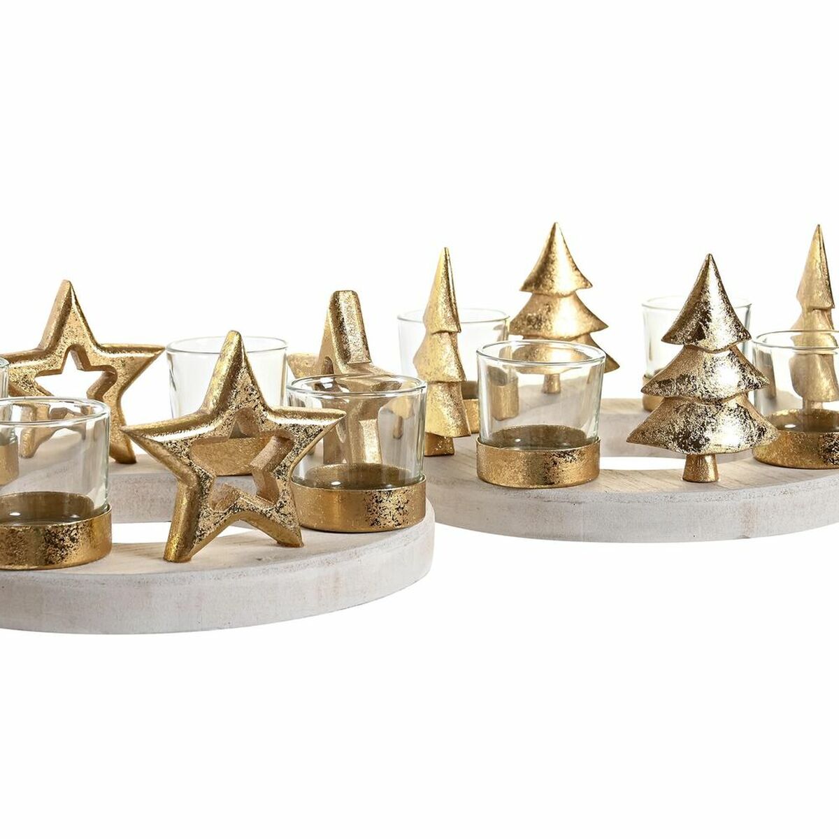 DKD Home Decor Natural Gold Christmas Candle Holder (2 Units) (21 x 11.5 x 21 cm)