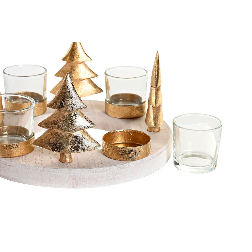 DKD Home Decor Natural Gold Christmas Candle Holder (2 Units) (21 x 11.5 x 21 cm)