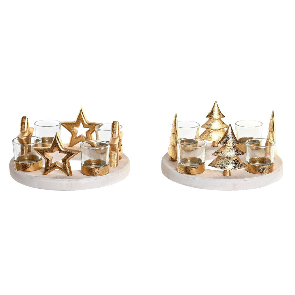 DKD Home Decor Natural Gold Christmas Candle Holder (2 Units) (21 x 11.5 x 21 cm)