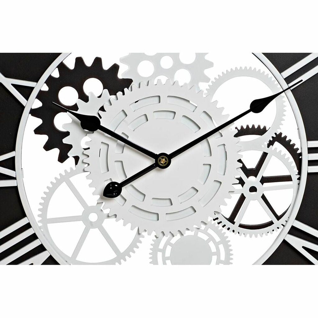 DKD Home Decor Wall Clock, White, Black, Iron, Wood, MDF, Gears, 60 x 4 x 60 cm