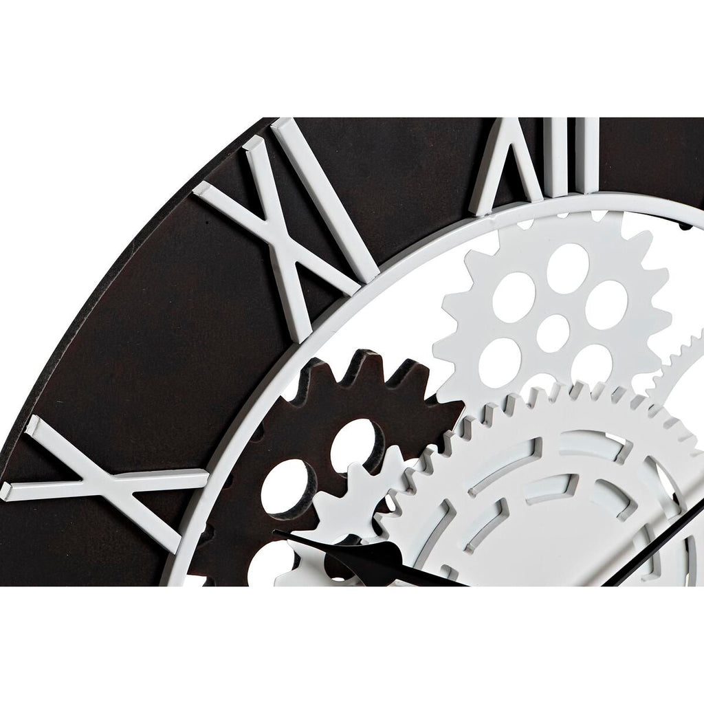DKD Home Decor Wall Clock, White, Black, Iron, Wood, MDF, Gears, 60 x 4 x 60 cm