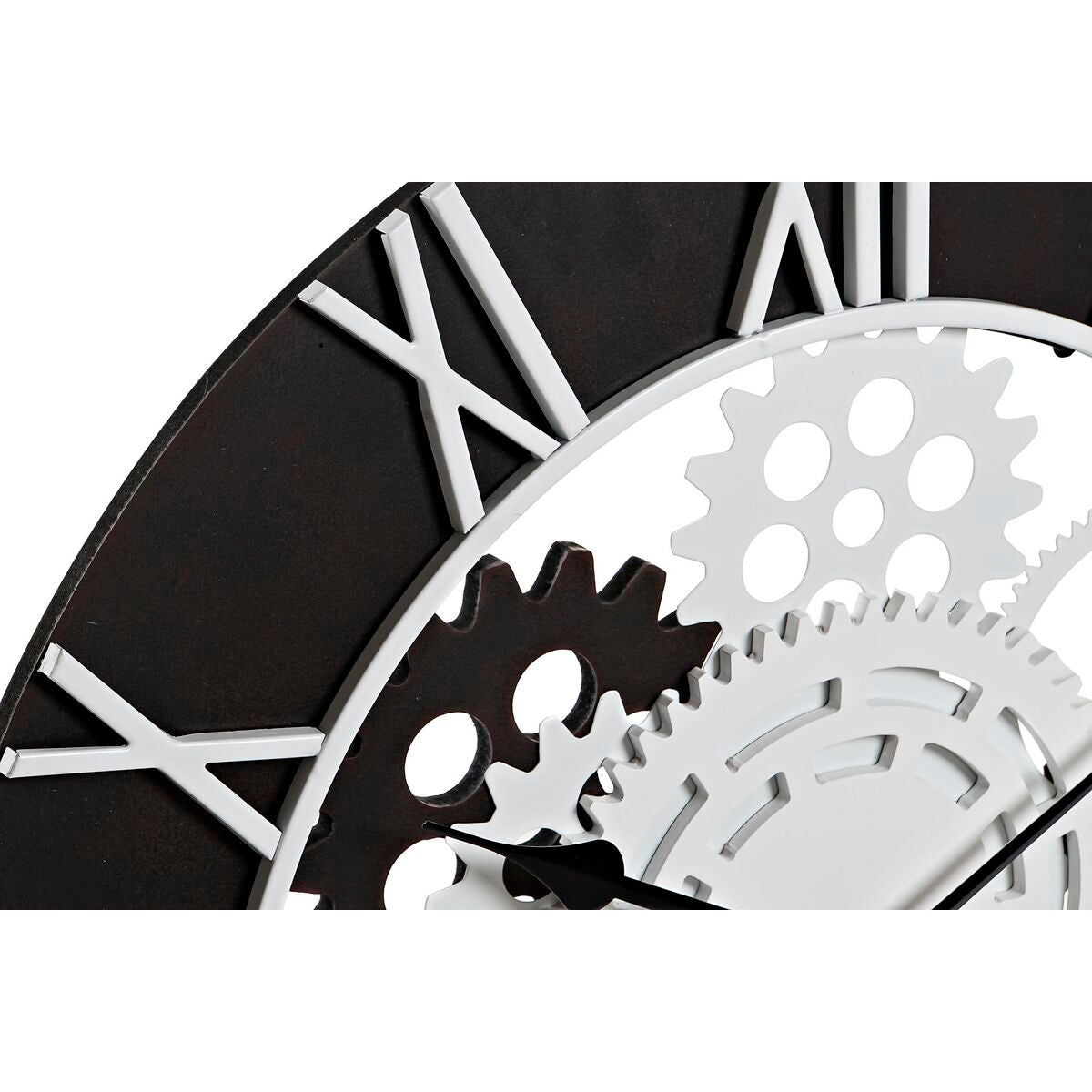 DKD Home Decor Wall Clock, White, Black, Iron, Wood, MDF, Gears, 60 x 4 x 60 cm