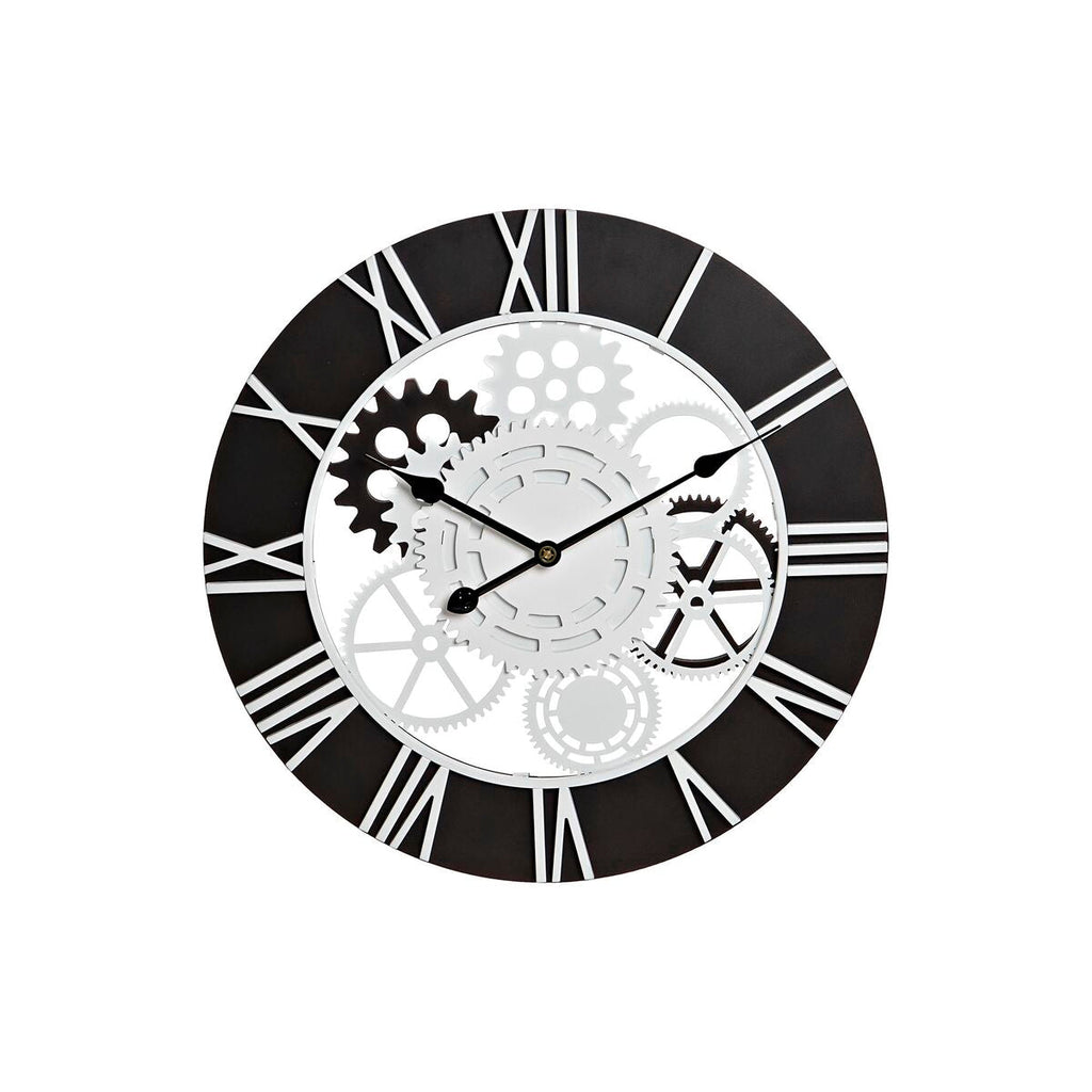 DKD Home Decor Wall Clock, White, Black, Iron, Wood, MDF, Gears, 60 x 4 x 60 cm