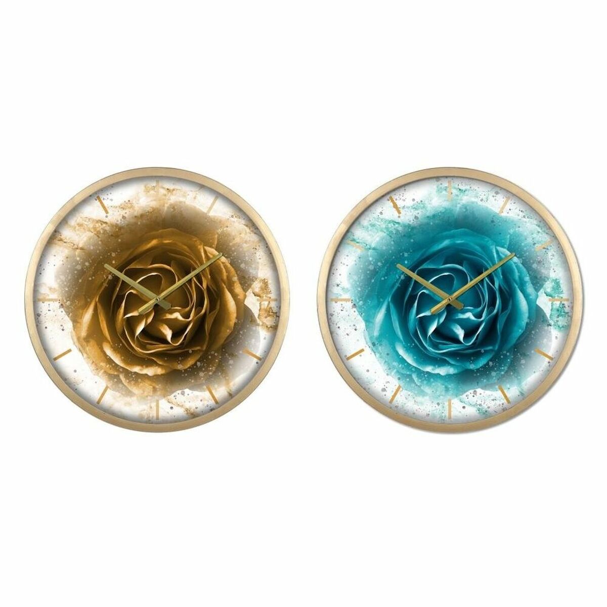 DKD Home Decor Crystal Wall Clock, Gold Turquoise, Modern Iron (2 Units) (40 x 6 x 40 cm)