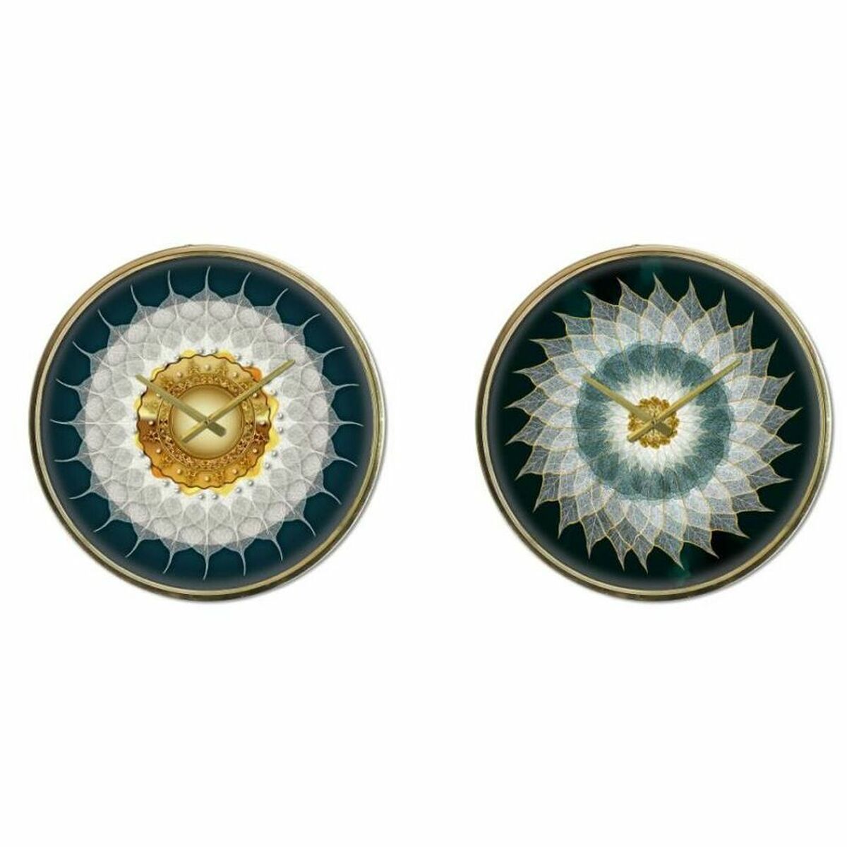 DKD Home Decor Crystal Wall Clock, Gold Turquoise, Modern Iron (2 Units) (40 x 6 x 40 cm)