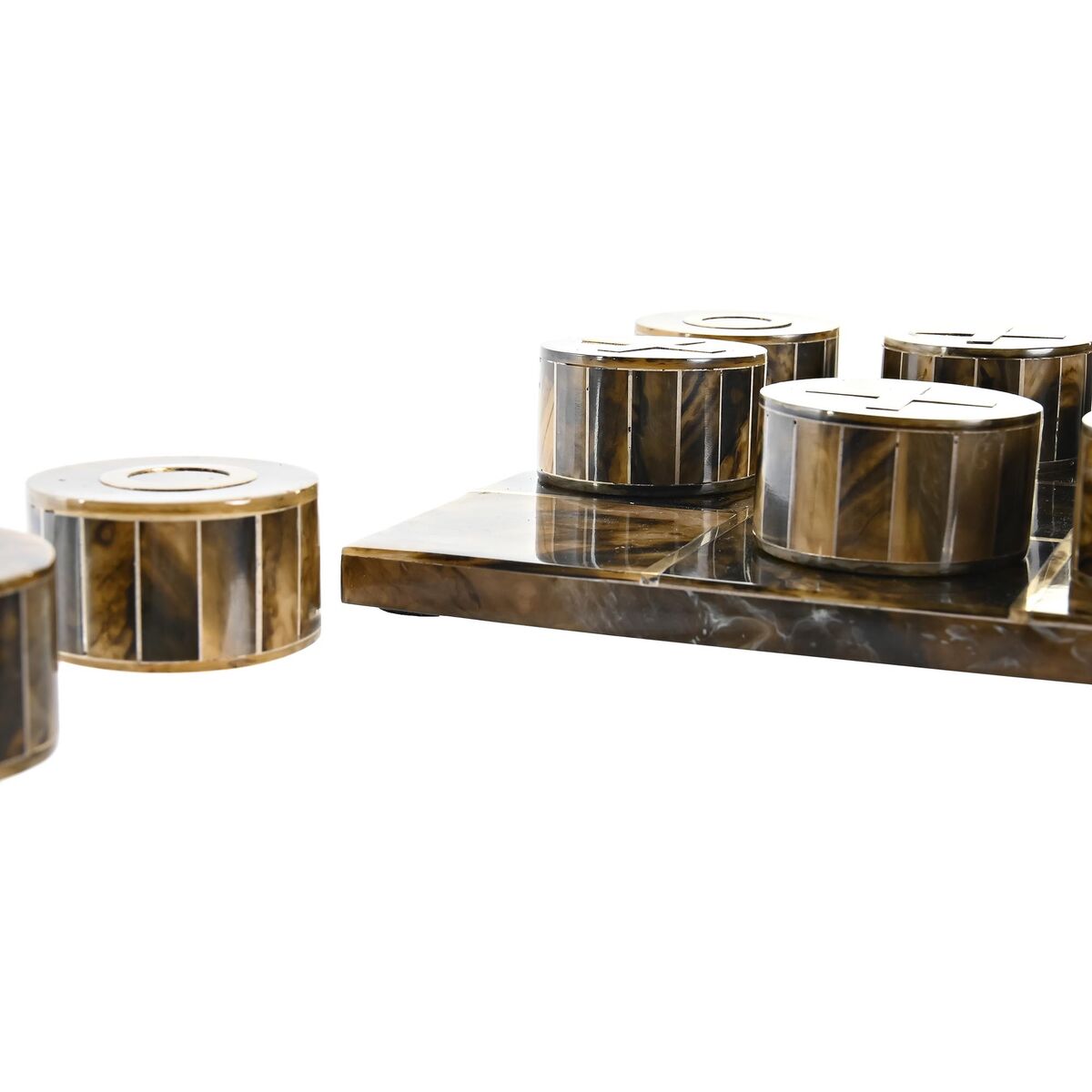 Figura decorativa DKD Home Decor, juego de mesa, 20,5 x 20,5 x 5 cm, blanco ámbar metalizado, moderno