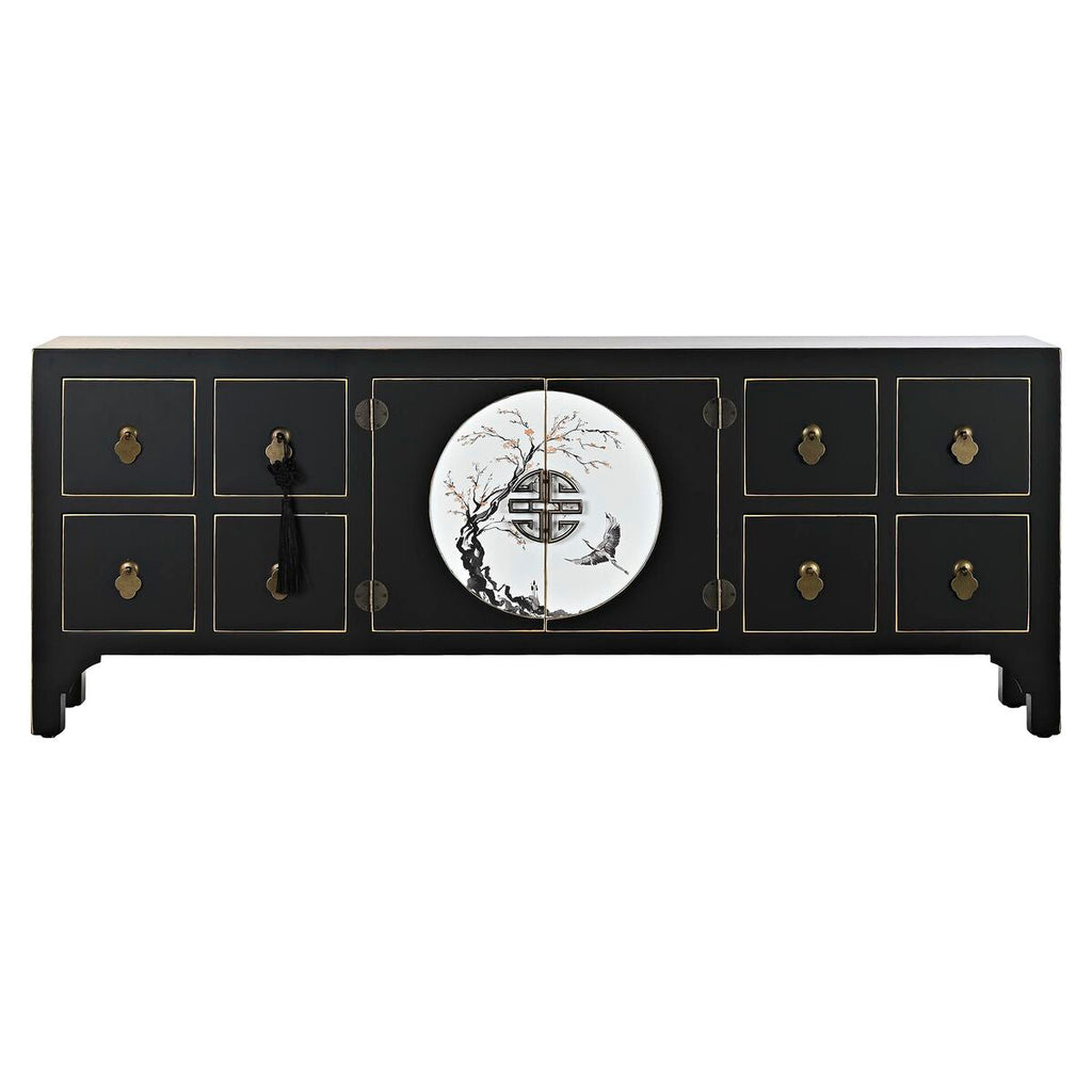 Móvel de TV DKD Home Decor Preto Oriental Branco Dourado Branco/Preto Metal Abeto Madeira MDF 130 x 26 x 51 cm