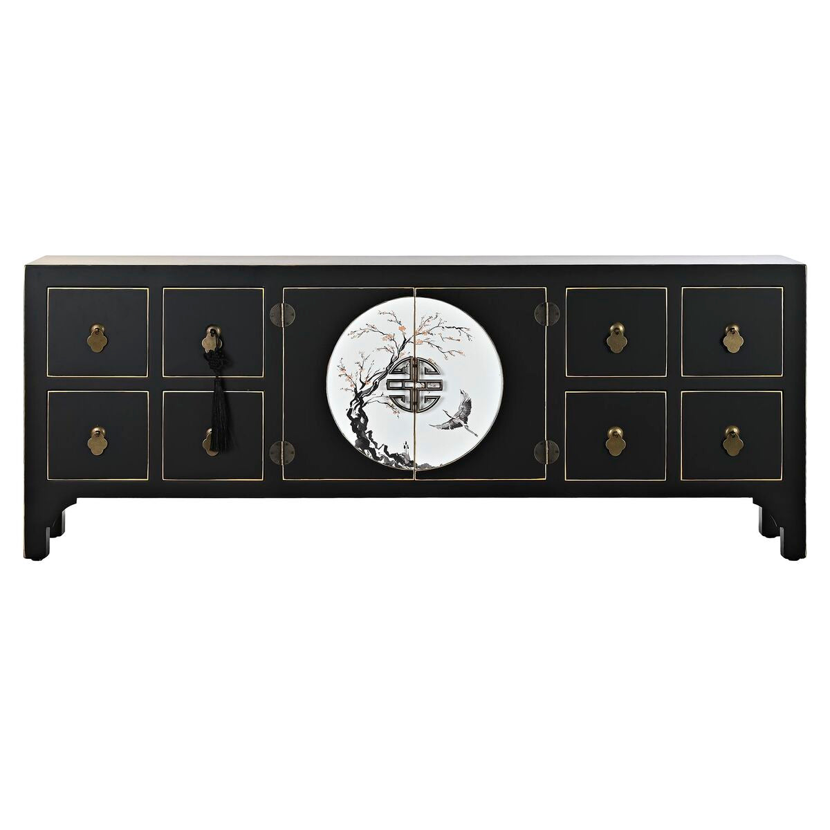 Móvel de TV DKD Home Decor Preto Oriental Branco Dourado Branco/Preto Metal Abeto Madeira MDF 130 x 26 x 51 cm