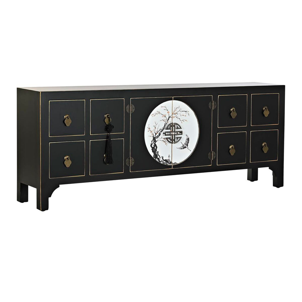 Móvel de TV DKD Home Decor Preto Oriental Branco Dourado Branco/Preto Metal Abeto Madeira MDF 130 x 26 x 51 cm