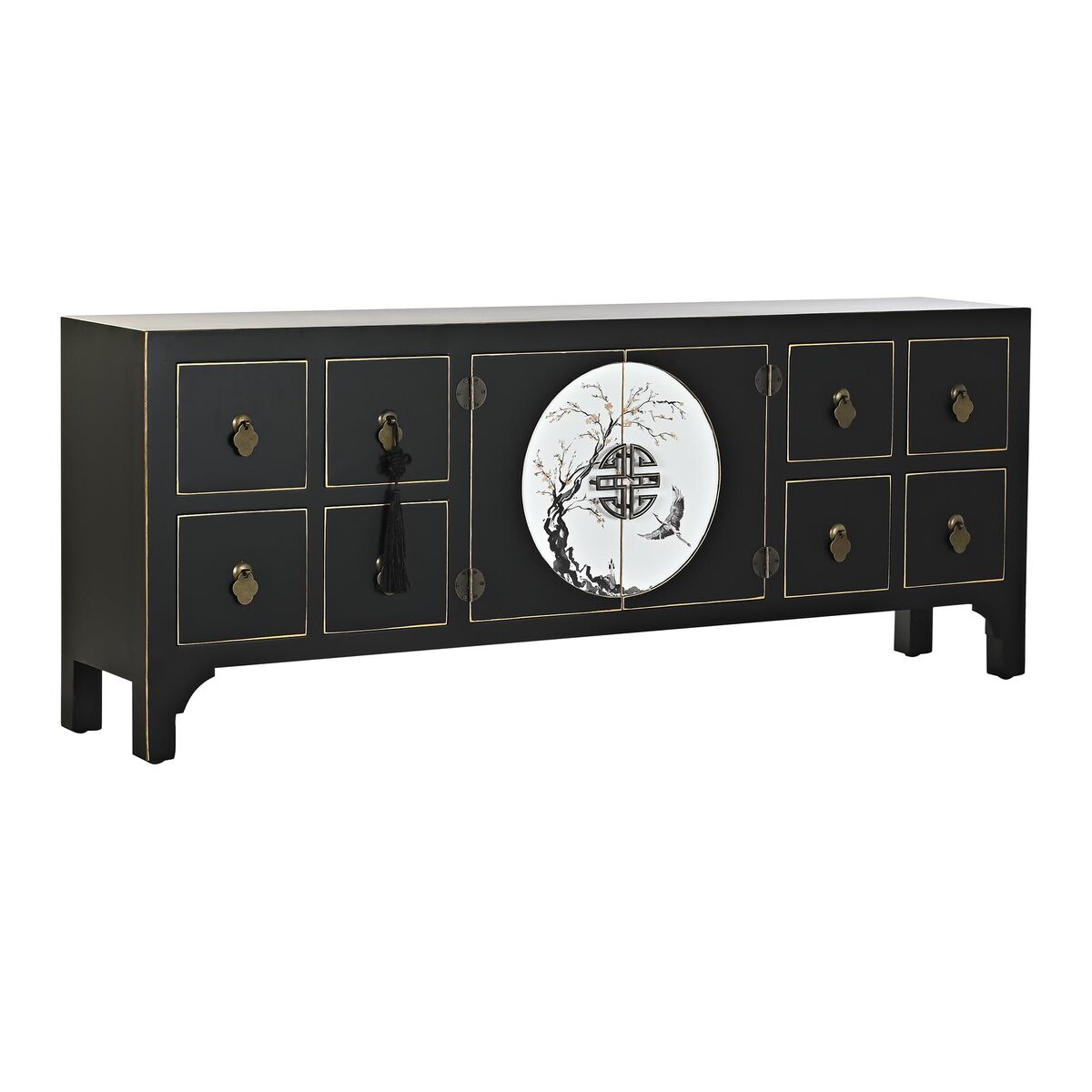 Móvel de TV DKD Home Decor Preto Oriental Branco Dourado Branco/Preto Metal Abeto Madeira MDF 130 x 26 x 51 cm