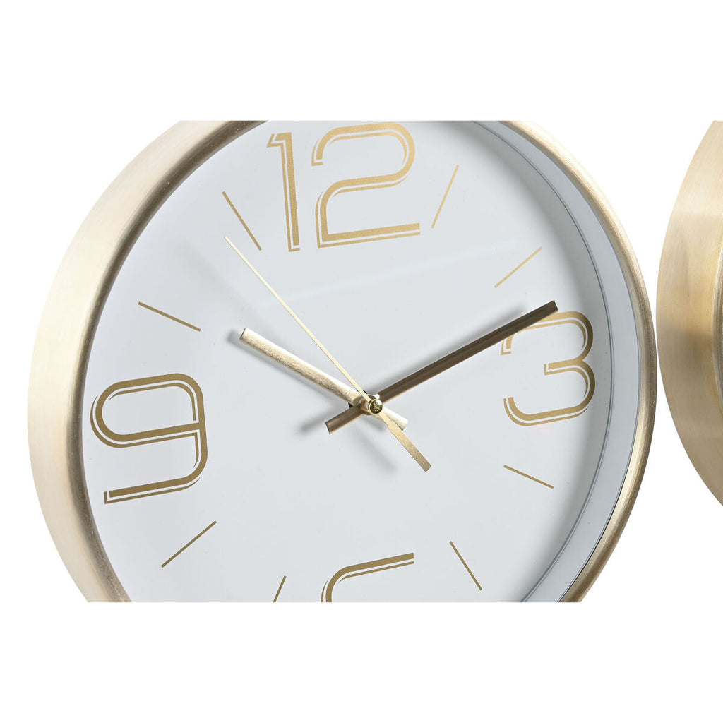 DKD Home Decor Wall Clock, White, Black, Gold, Aluminum, Ø 25 cm, 25 x 4 x 25 cm (2 Units)