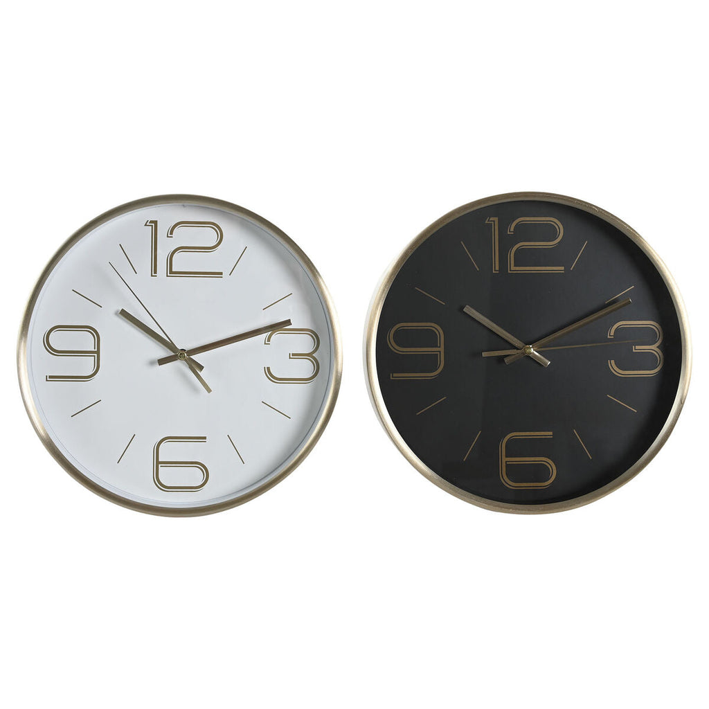 DKD Home Decor Wall Clock, White, Black, Gold, Aluminum, Ø 25 cm, 25 x 4 x 25 cm (2 Units)
