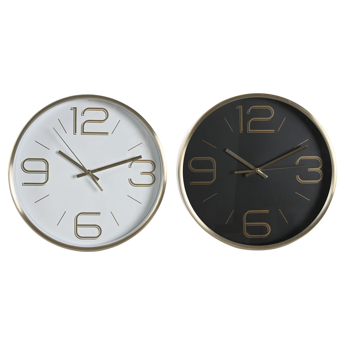 DKD Home Decor Wall Clock, White, Black, Gold, Aluminum, Ø 25 cm, 25 x 4 x 25 cm (2 Units)