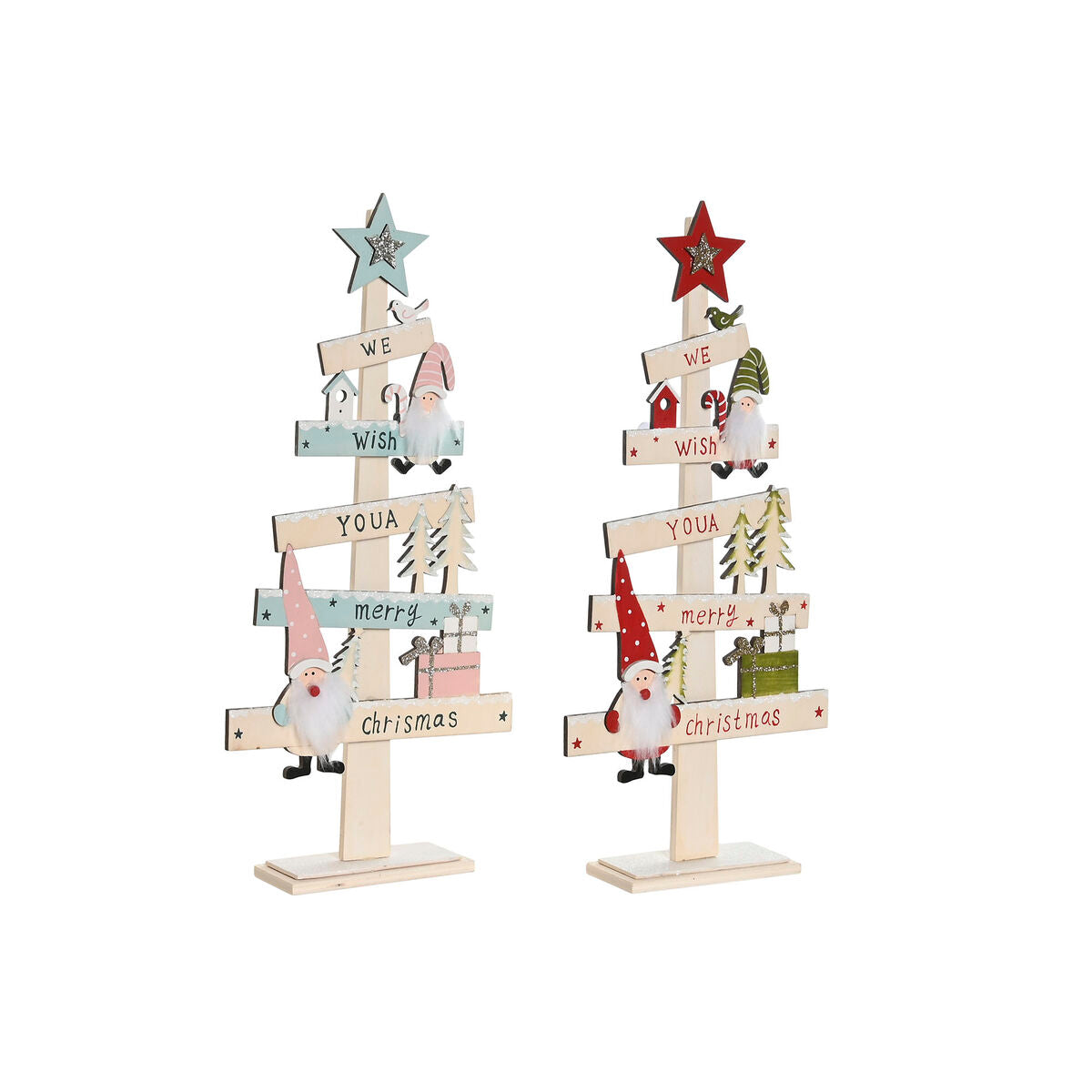 DKD Home Decor Christmas Tree, Red Pink, Wood, 17.5 x 5 x 38 cm (2 Units)