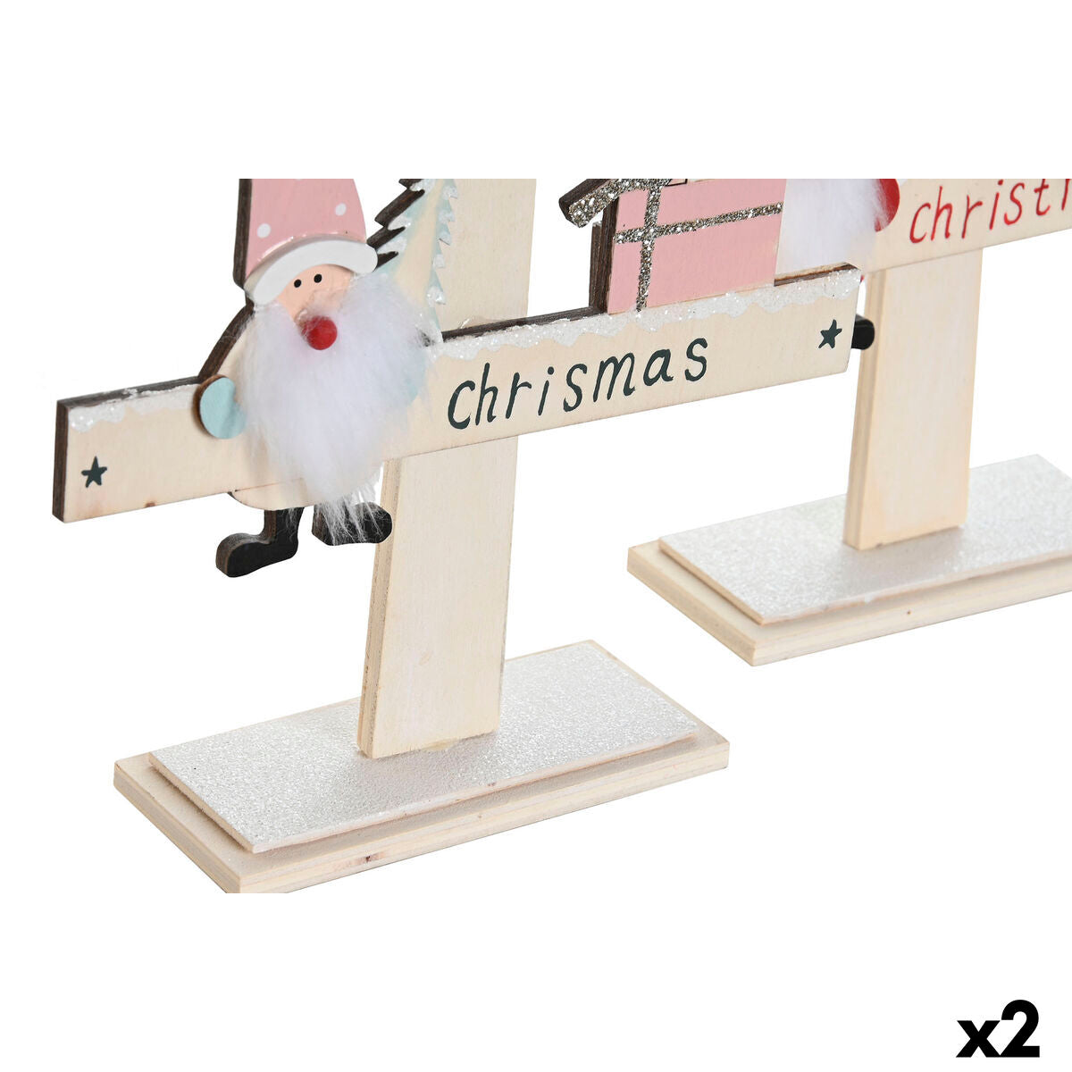 DKD Home Decor Christmas Tree, Red Pink, Wood, 17.5 x 5 x 38 cm (2 Units)