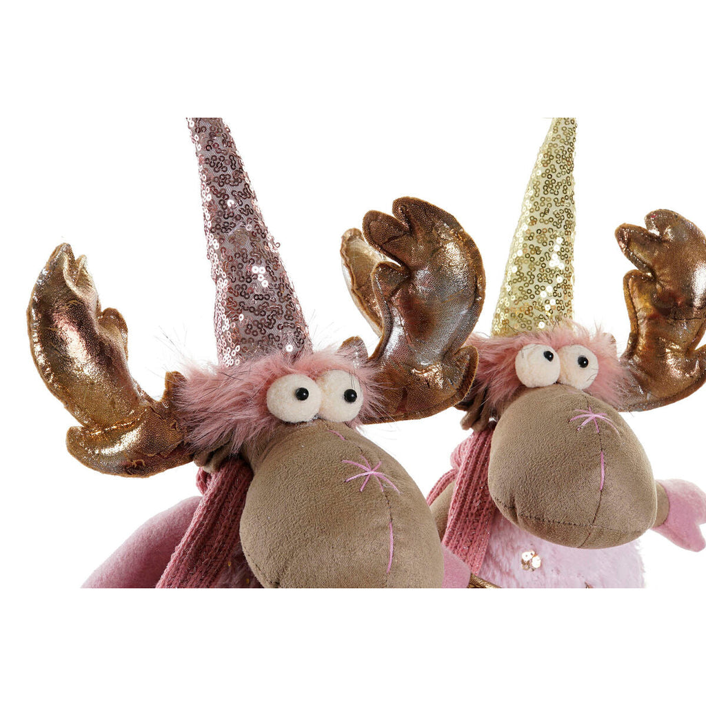 Christmas Ornament DKD Home Decor Brown Pink Gold Reindeer 27 x 16 x 42 cm (2 Units)