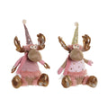 Christmas Ornament DKD Home Decor Brown Pink Gold Reindeer 27 x 16 x 42 cm (2 Units)