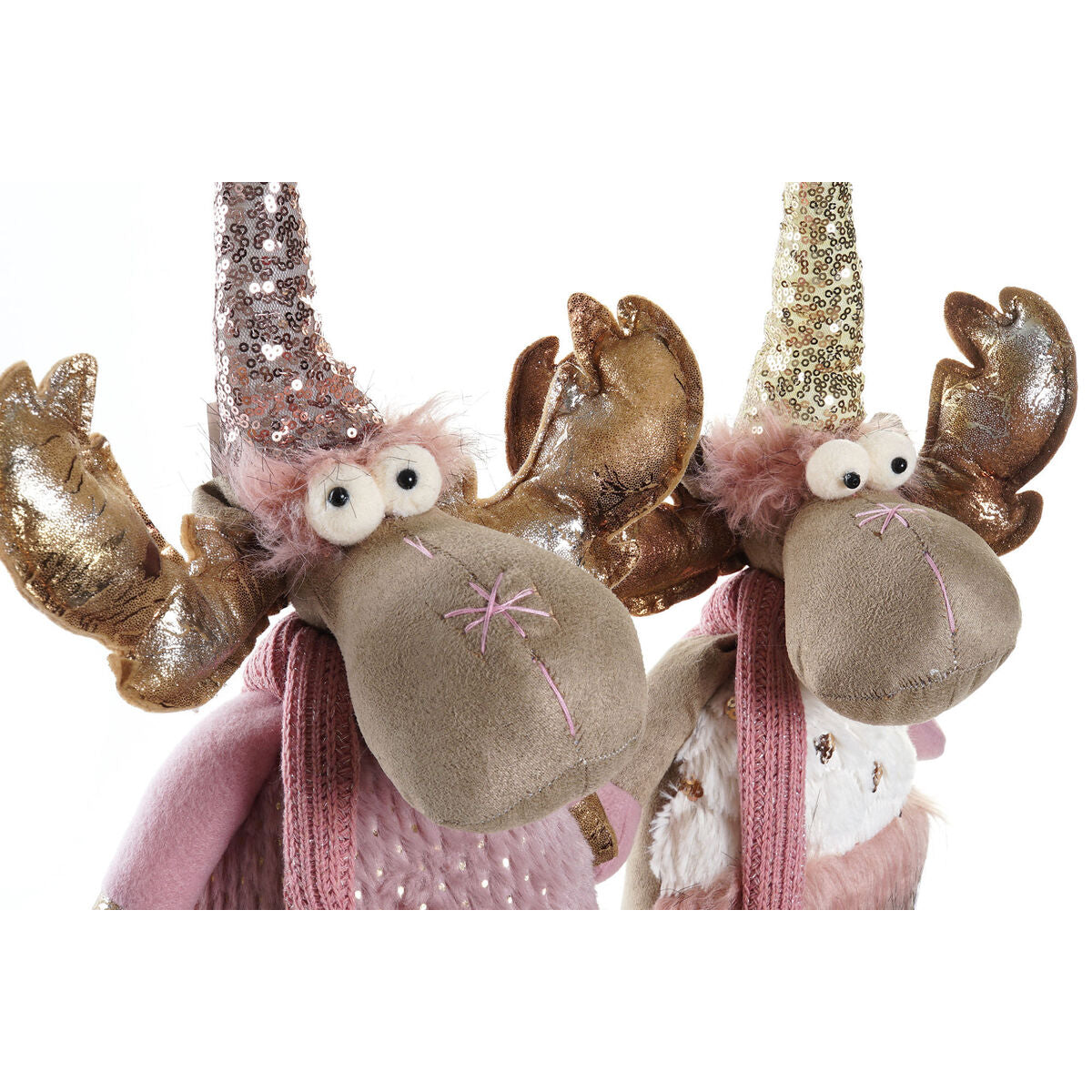 Christmas Ornament DKD Home Decor White Pink Gold Reindeer 20 x 19 x 50 cm (2 Units)