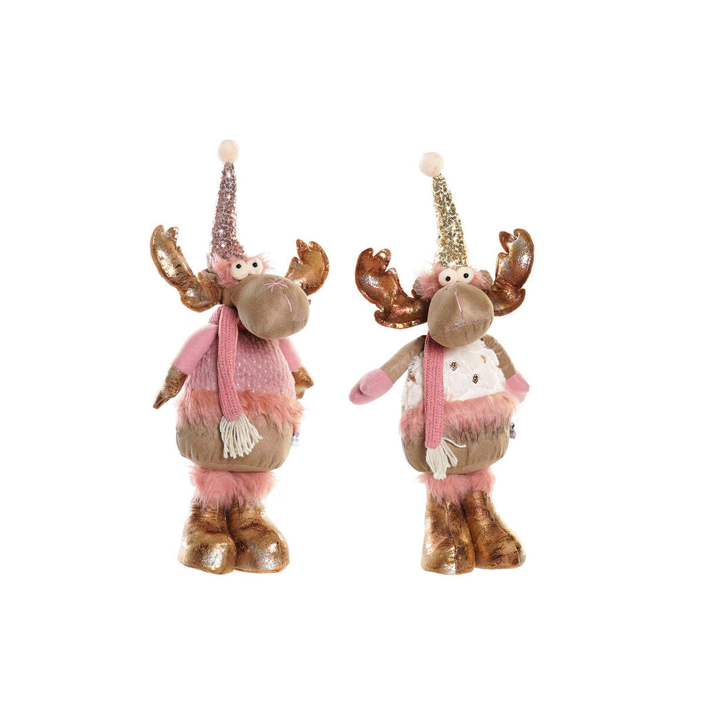 Christmas Ornament DKD Home Decor White Pink Gold Reindeer 20 x 19 x 50 cm (2 Units)