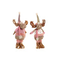 Christmas Ornament DKD Home Decor White Pink Gold Reindeer 20 x 19 x 50 cm (2 Units)