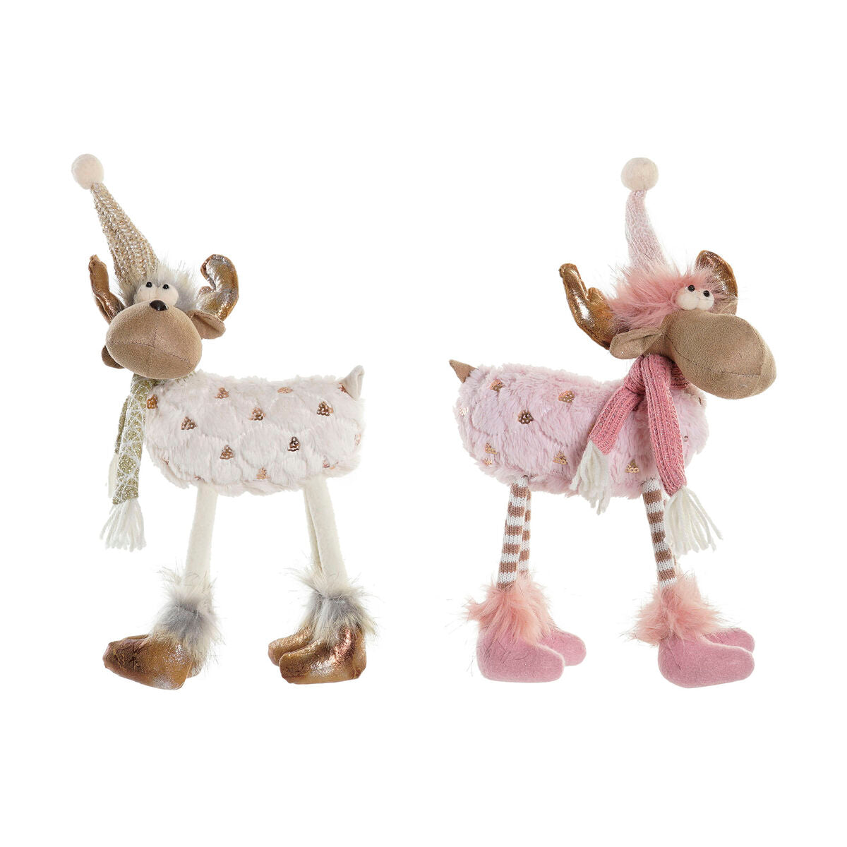 Christmas Ornament DKD Home Decor White Pink Reindeer 12 x 20 x 40 cm (2 Units)