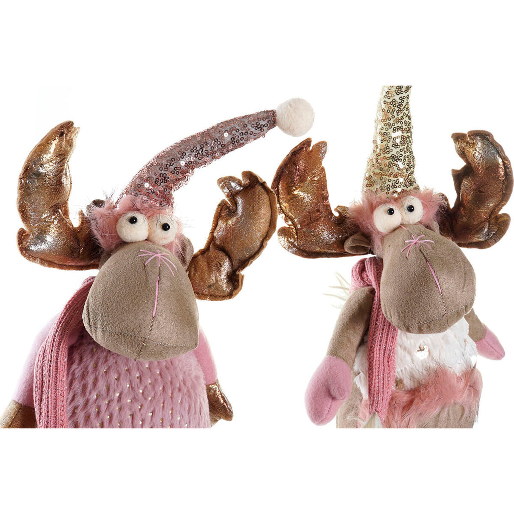 Christmas Ornament DKD Home Decor White Pink Gold Reindeer 15 x 17 x 50 cm (2 Units)