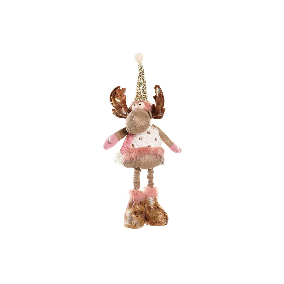 Christmas Ornament DKD Home Decor White Pink Gold Reindeer 15 x 17 x 50 cm (2 Units)
