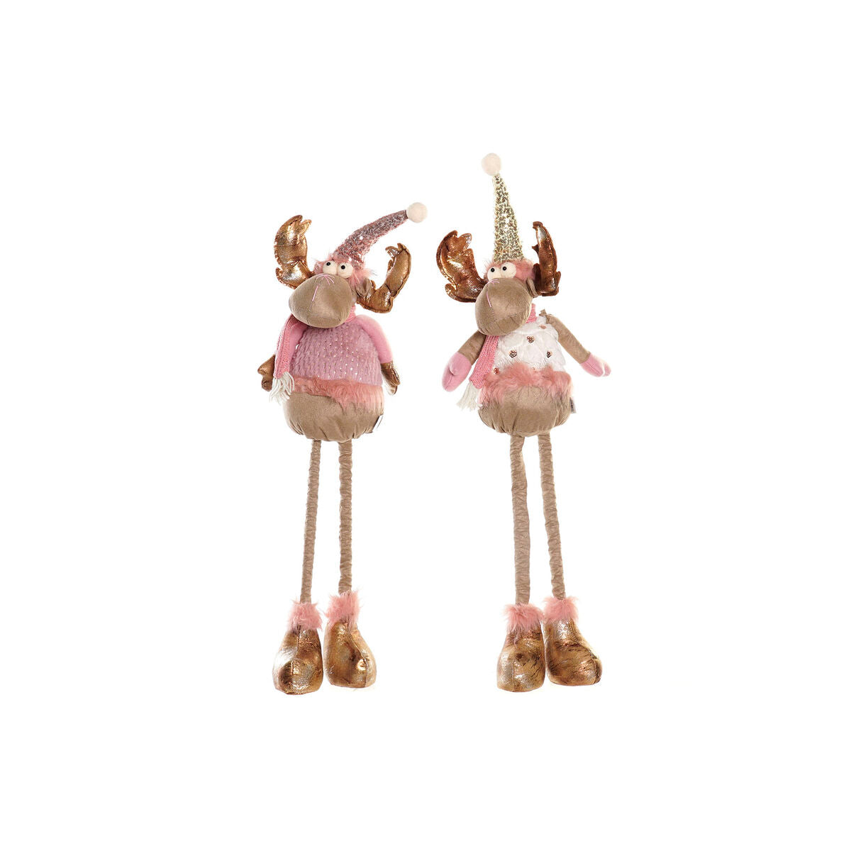Christmas Ornament DKD Home Decor White Pink Gold Reindeer 15 x 17 x 50 cm (2 Units)