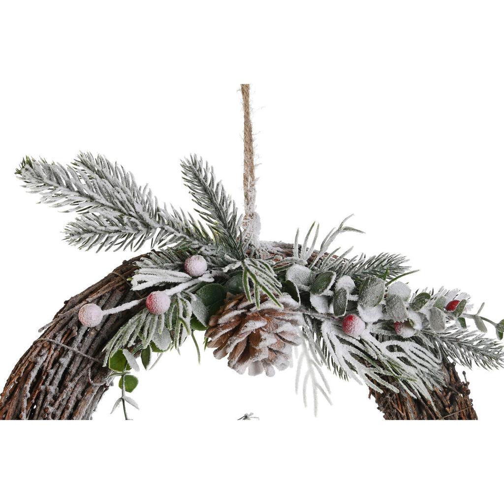 DKD Home Decor Natural Wicker Pineapple Snowy Christmas Wreath 32 x 7 x 32 cm (2 Units)