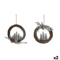 DKD Home Decor Natural Wicker Pineapple Snowy Christmas Wreath 32 x 7 x 32 cm (2 Units)
