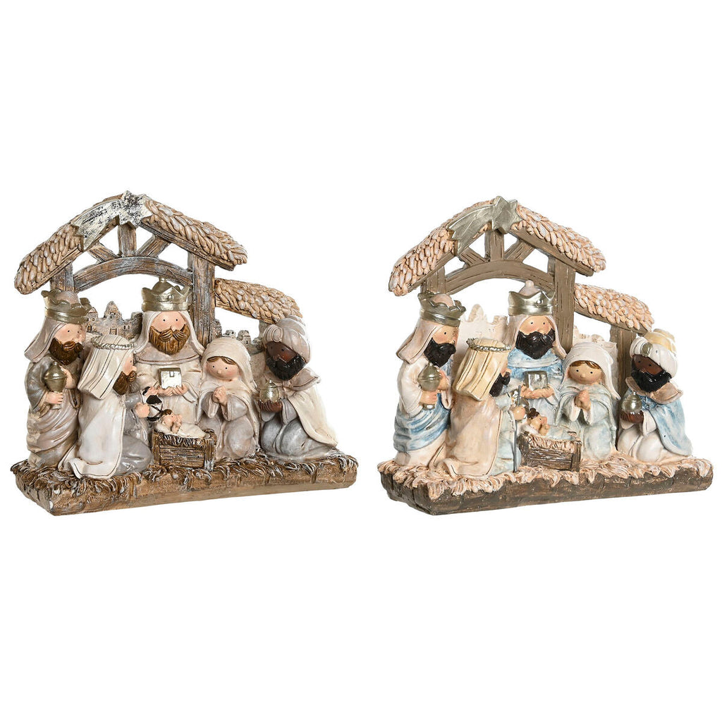DKD Home Decor Christmas Nativity Scene, Blue, White, Brown, Resin, 20 x 7 x 17.5 cm (2 Units)